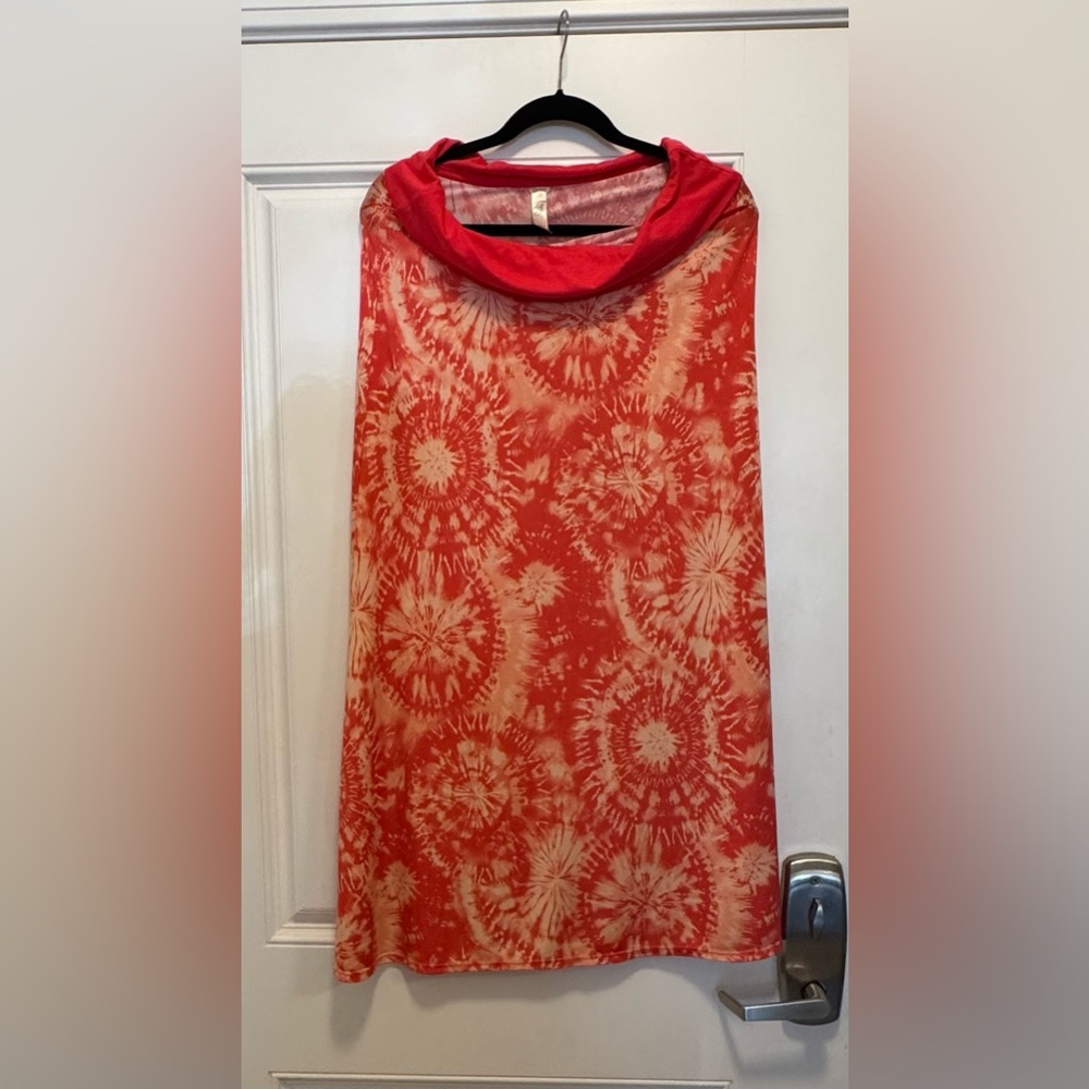 Women’s Red Tie-Dye Maxi Skirt with Fold-Over Waistband